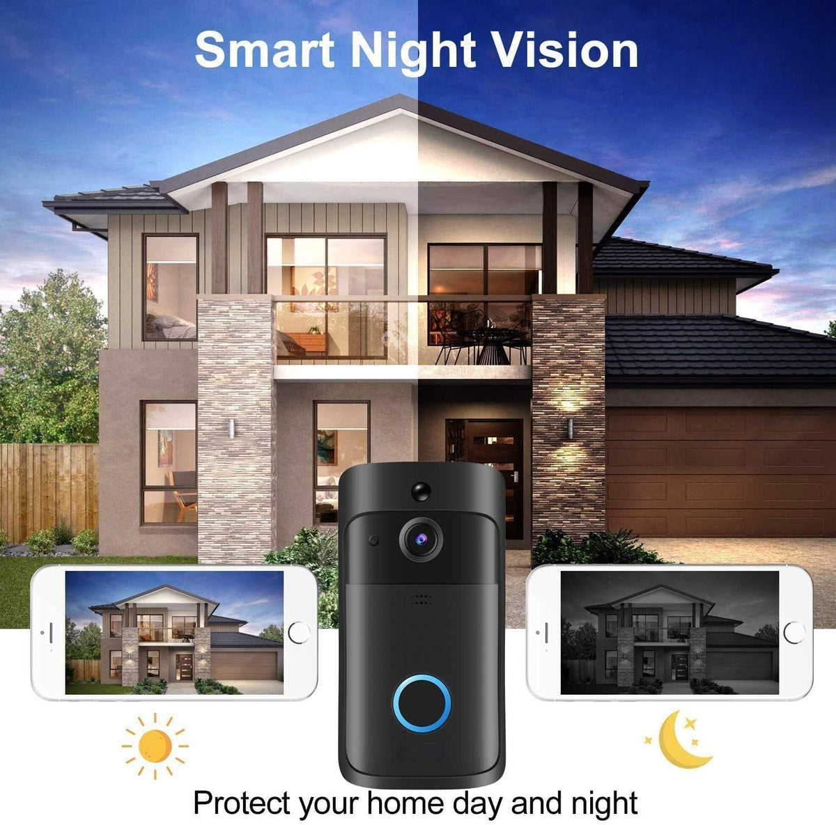 WiFi Video Doorbell Camera HD Wireless Security Camera with Wireless Chime, Rechargeable Batteries, 2-Way Audio, Night Vision, Motion Detect, 166° Wide View V192922
