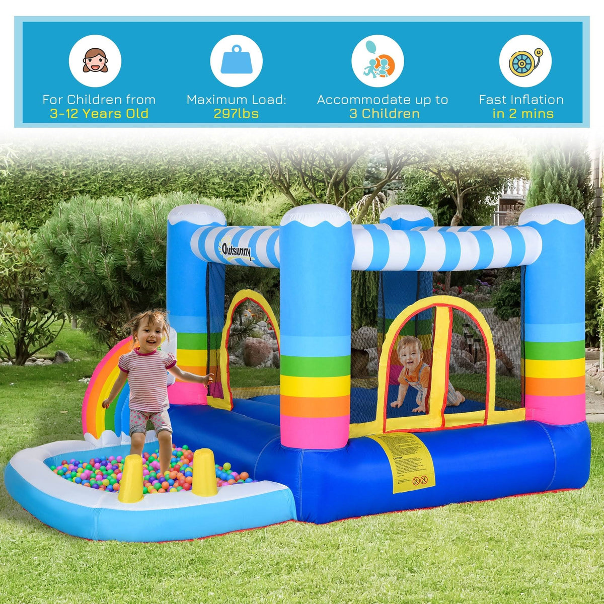 2-in-1 Kids Inflatable Bounce House with Carry Bag X25367