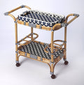 Blue & White Rattan Bar Cart K86822