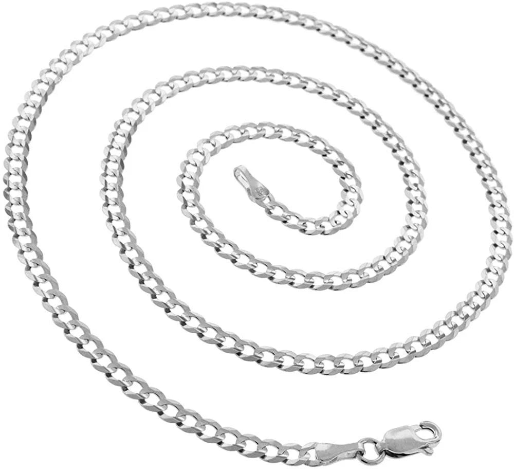 14K White Gold 3.5mm Solid Cuban Chain Necklace O433943