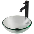 14 in. Clear Glass Bathroom Vessel Sink with Pop-Up Drain Oil Rubbed I1602