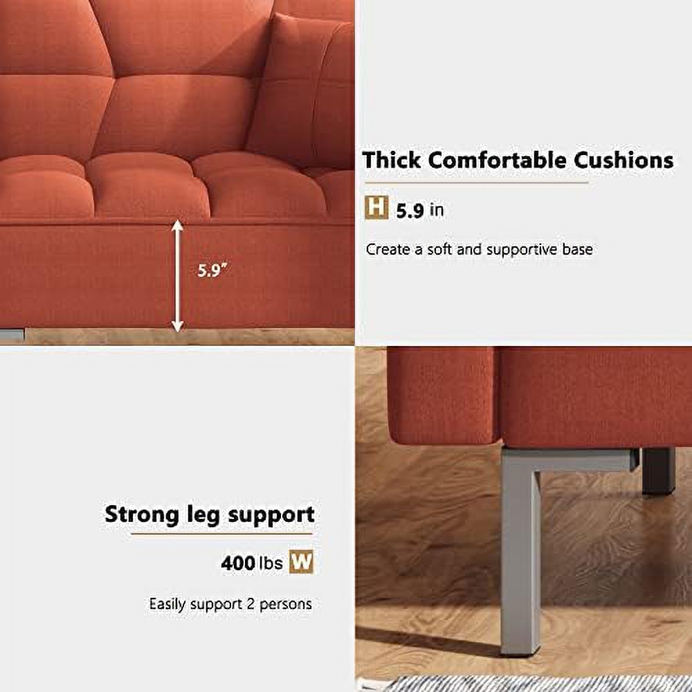 Modern Linen Convertible Futon Sofa Bed 2-in-1 Sleeper Sofa with 2 Pillows Q363