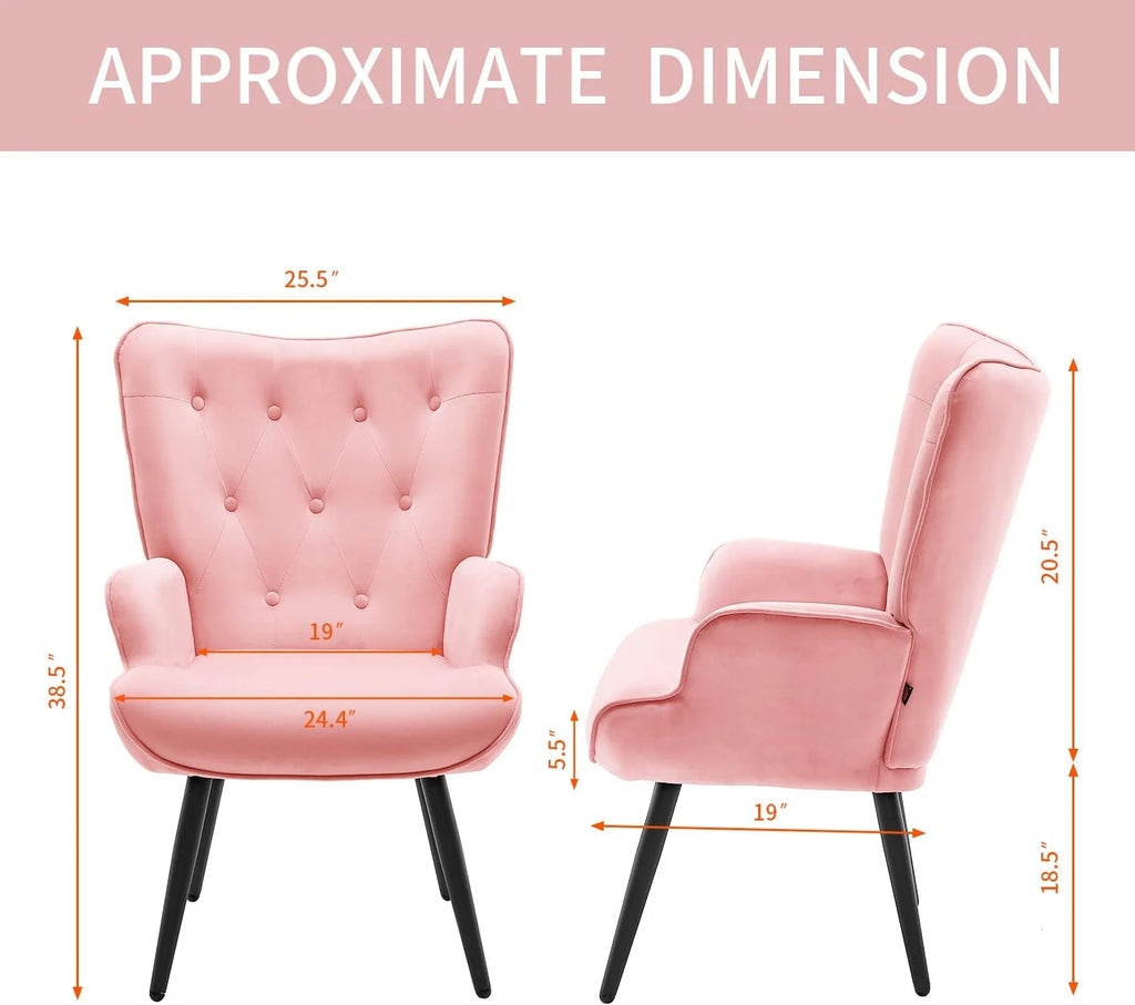 Pink Velvet Tufted Wingback Accent Chair with Solid Metal Legs O329131