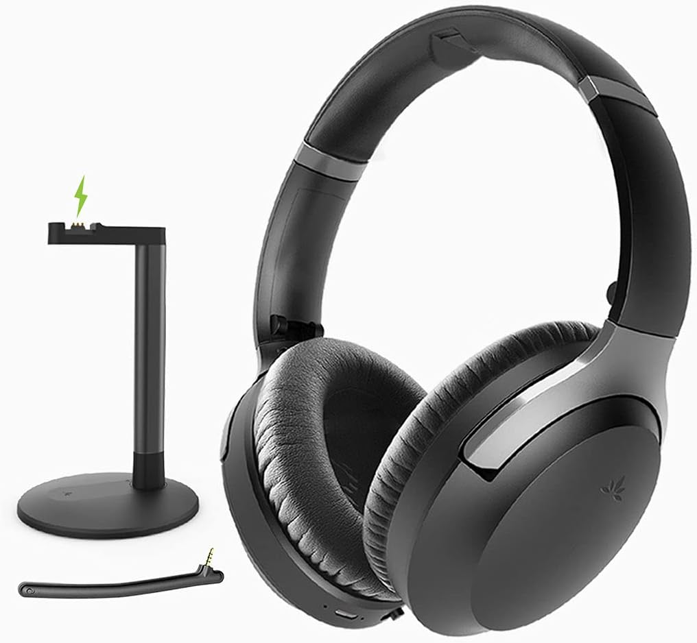 Wireless Noise Cancelling Headphones with Charging Dock Base, Bluetooth 5.0 Headset with Boom Mic M3272