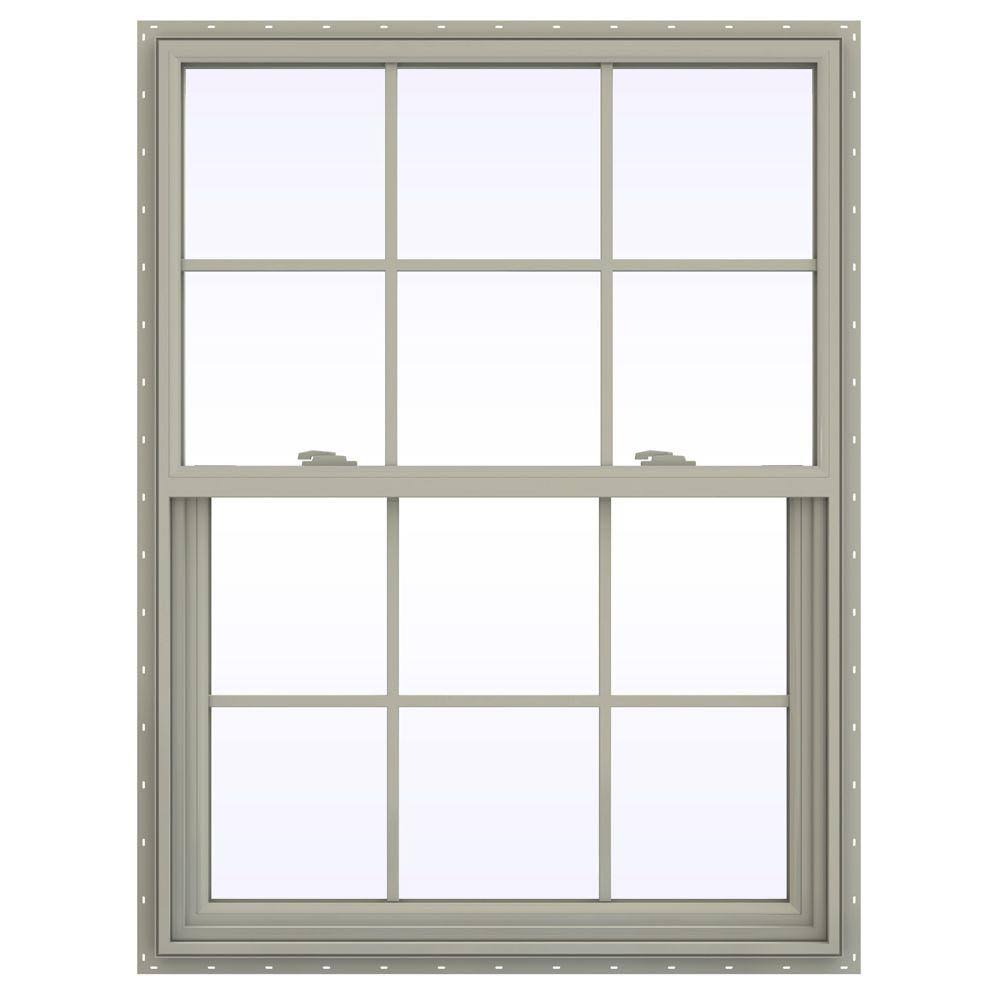 Desert Sand Vinyl Single Hung Window with Colonial Grids K435466