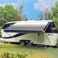 White Manual Modular Retractable RV Awning Full Set Assemblies, 15x8 Ft, Blue Strip T677