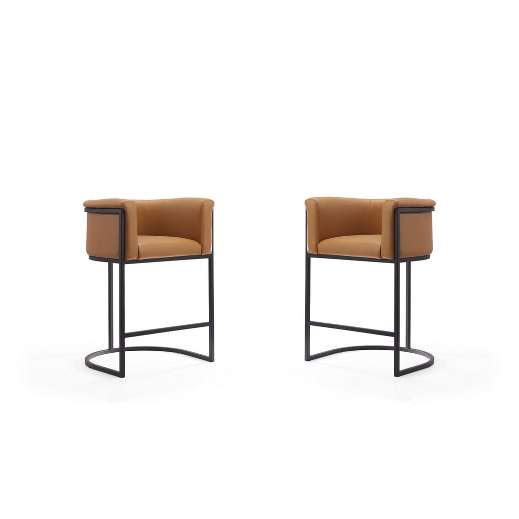 Camel and Black Metal Counter Height Bar Stool Set of 2 Y826