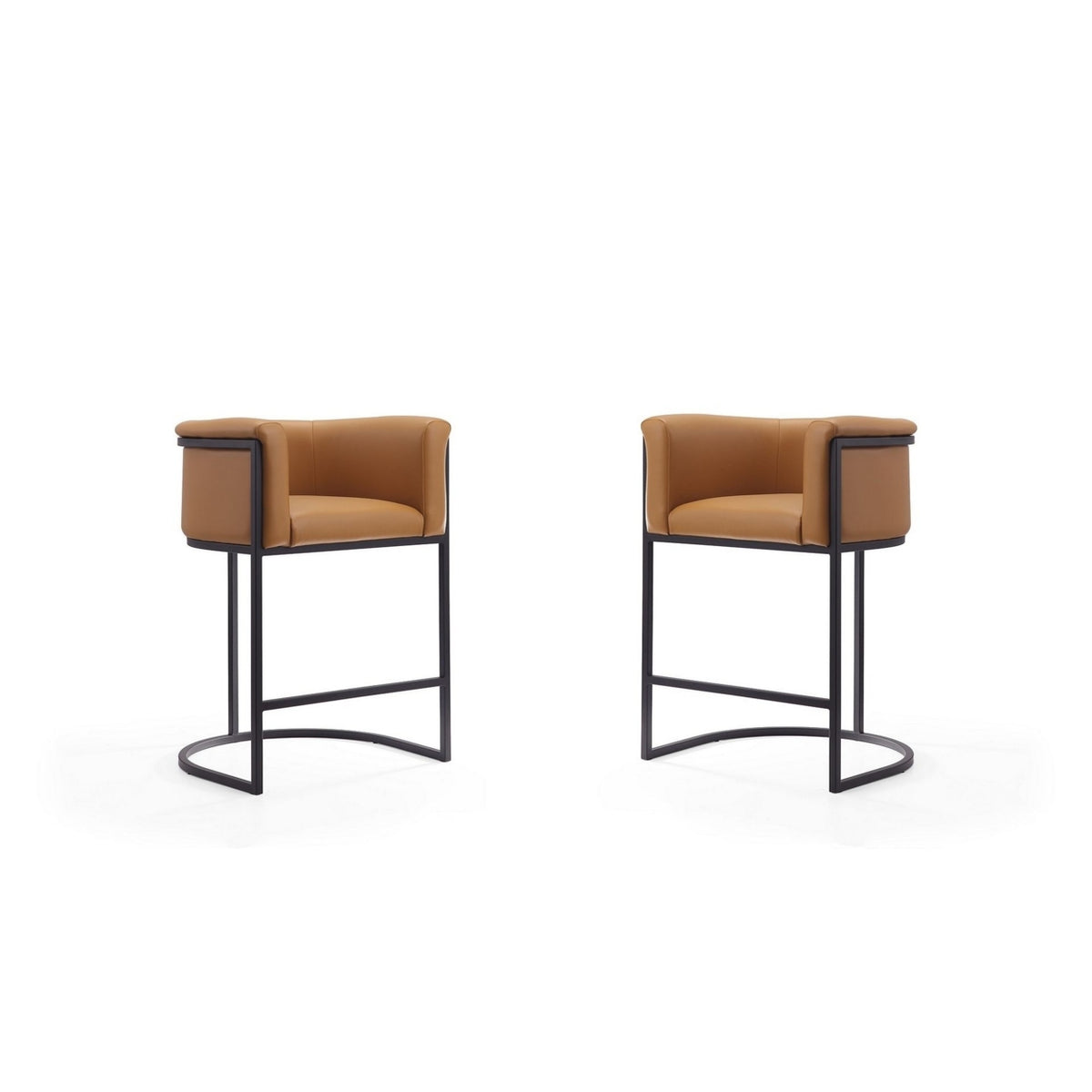 Camel and Black Metal Counter Height Bar Stool Set of 2 Y826