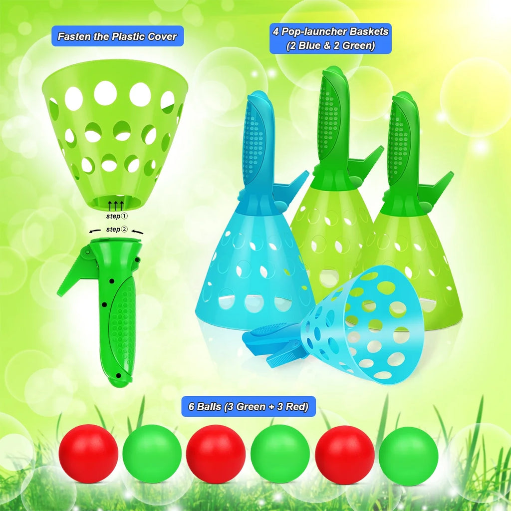 Pop-Pass-Catch Ball Game with 4 Catch Launcher Baskets and 6 Balls R233239
