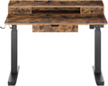 Rustic Brown Electric Standing Desk with Drawers and Monitor Shelf M55765