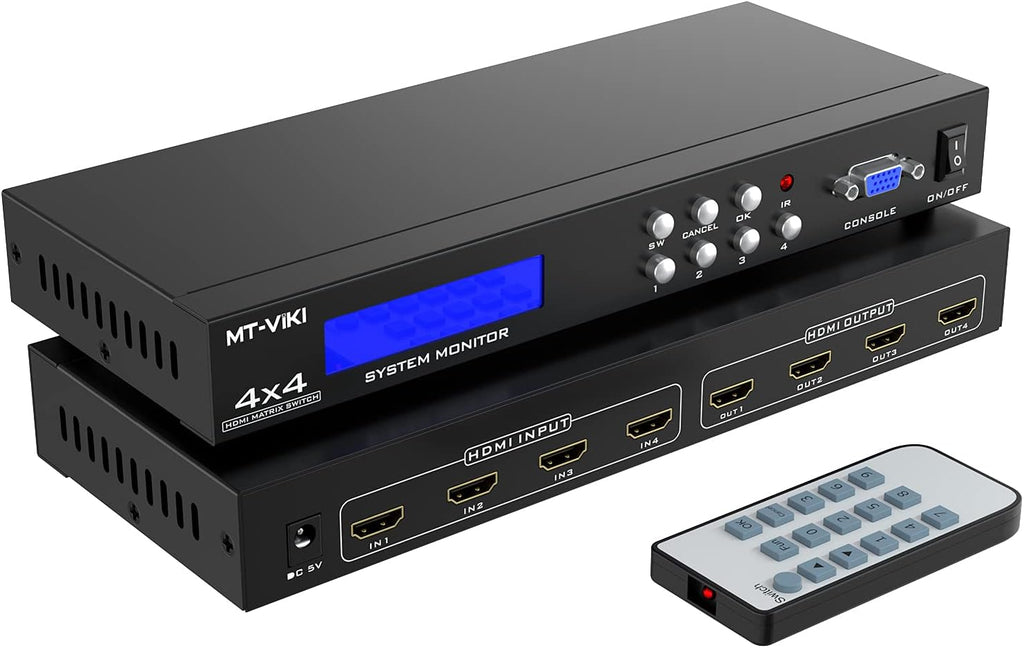 4x4 HDMI Matrix Switch 4 in 4 Out 4K@30Hz Rack Mount Switcher & Splitter D824
