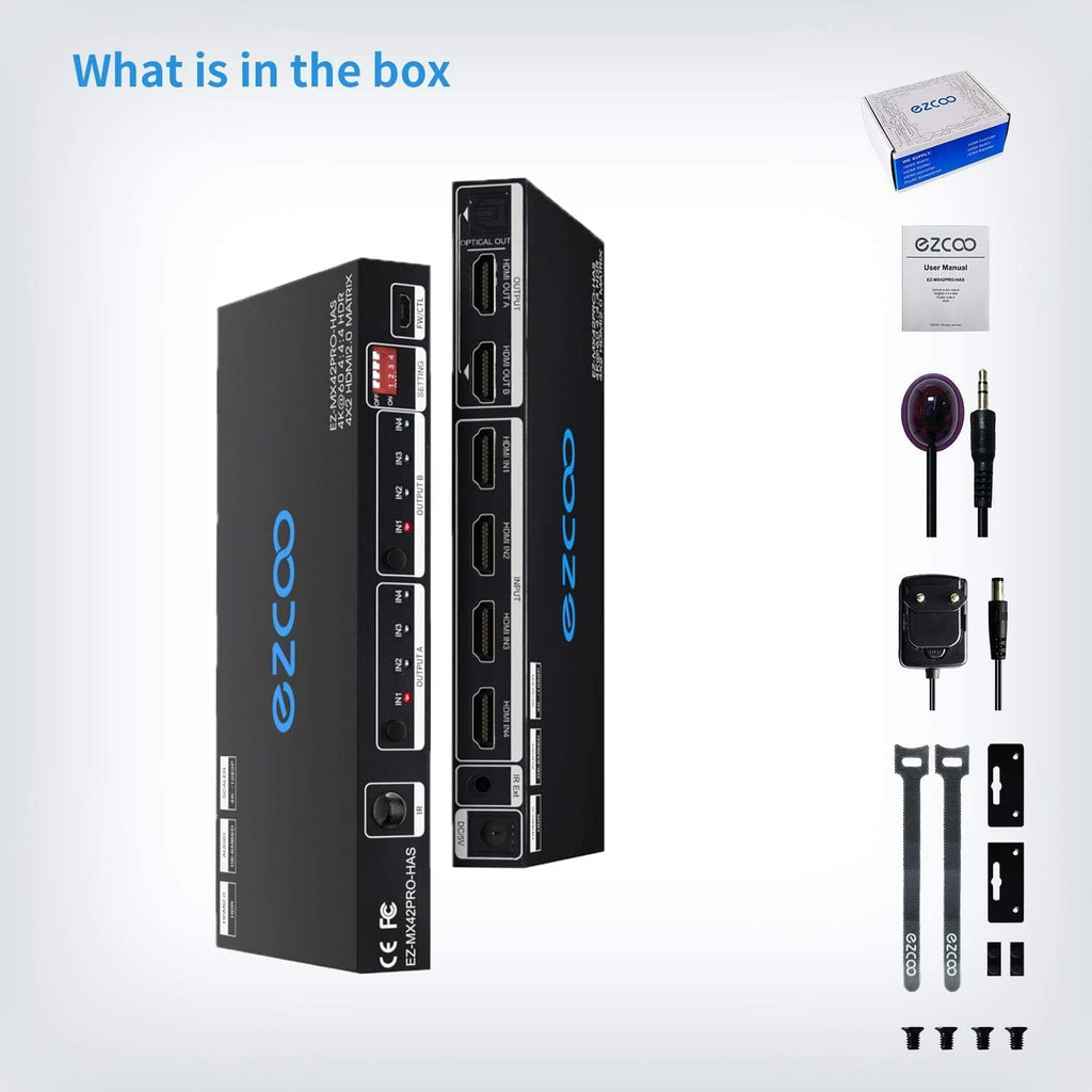 HDMI Matrix 4 In 2 Out 4K 60Hz HDR 10 SPDIF 5.1CH Audio Extractor G4363