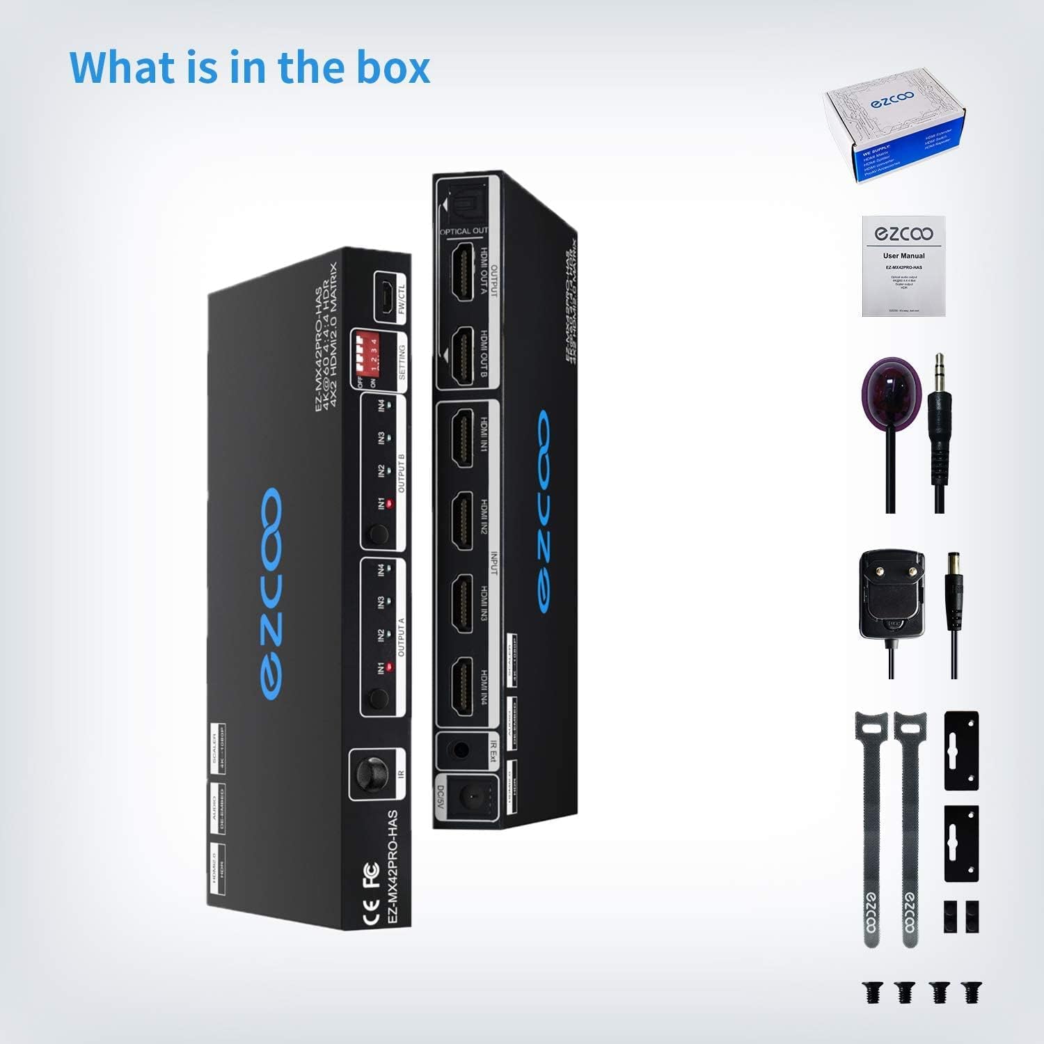 HDMI Matrix 4 In 2 Out 4K 60Hz HDR 10 SPDIF 5.1CH Audio Extractor G4363