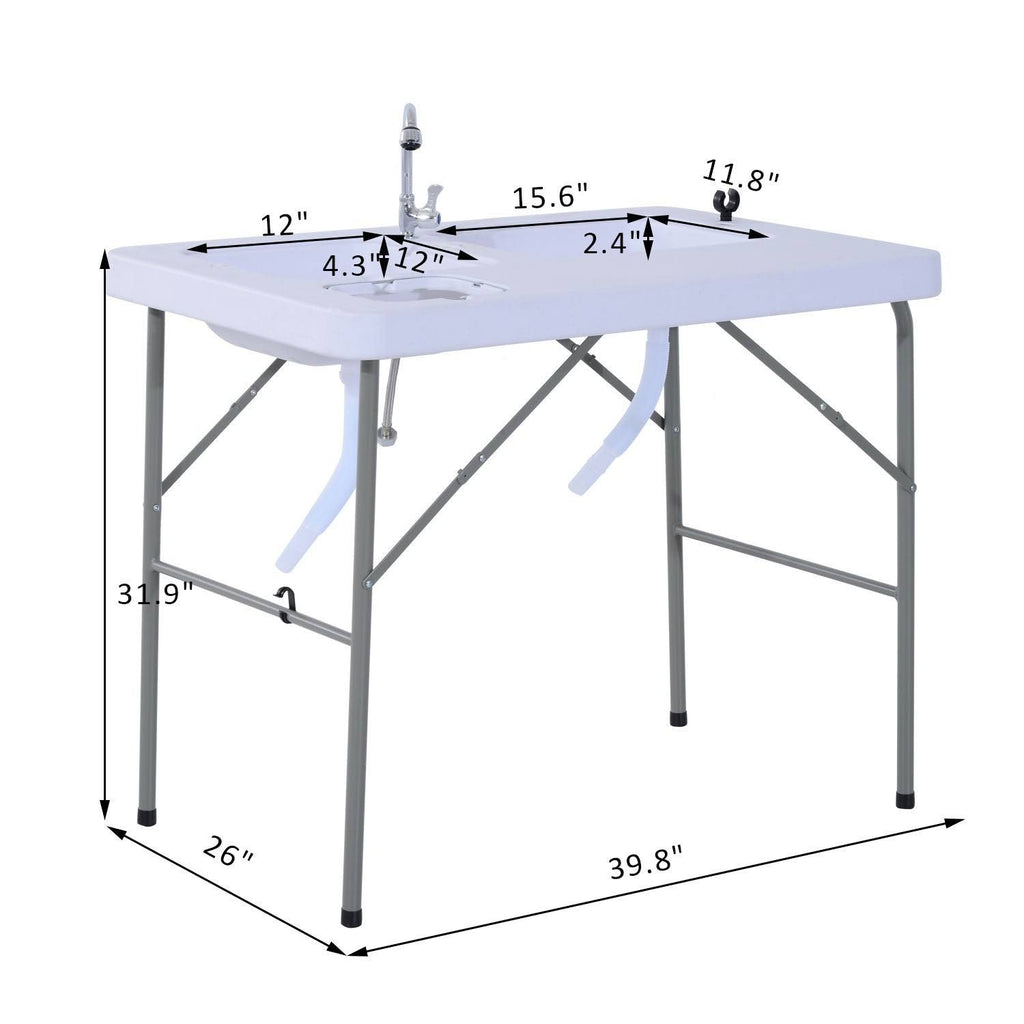 White Portable Folding Camping Table with Faucet D9205