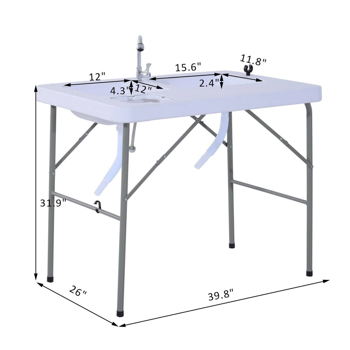 White Portable Folding Camping Table with Faucet D9205