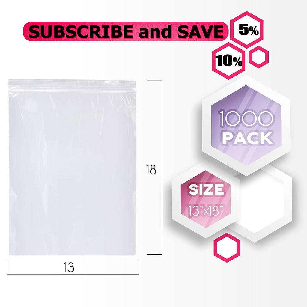 1000 Pack Clear Reclosable Zip Lock Poly Bags 2 Mil 13x22 x 18x22 G752933