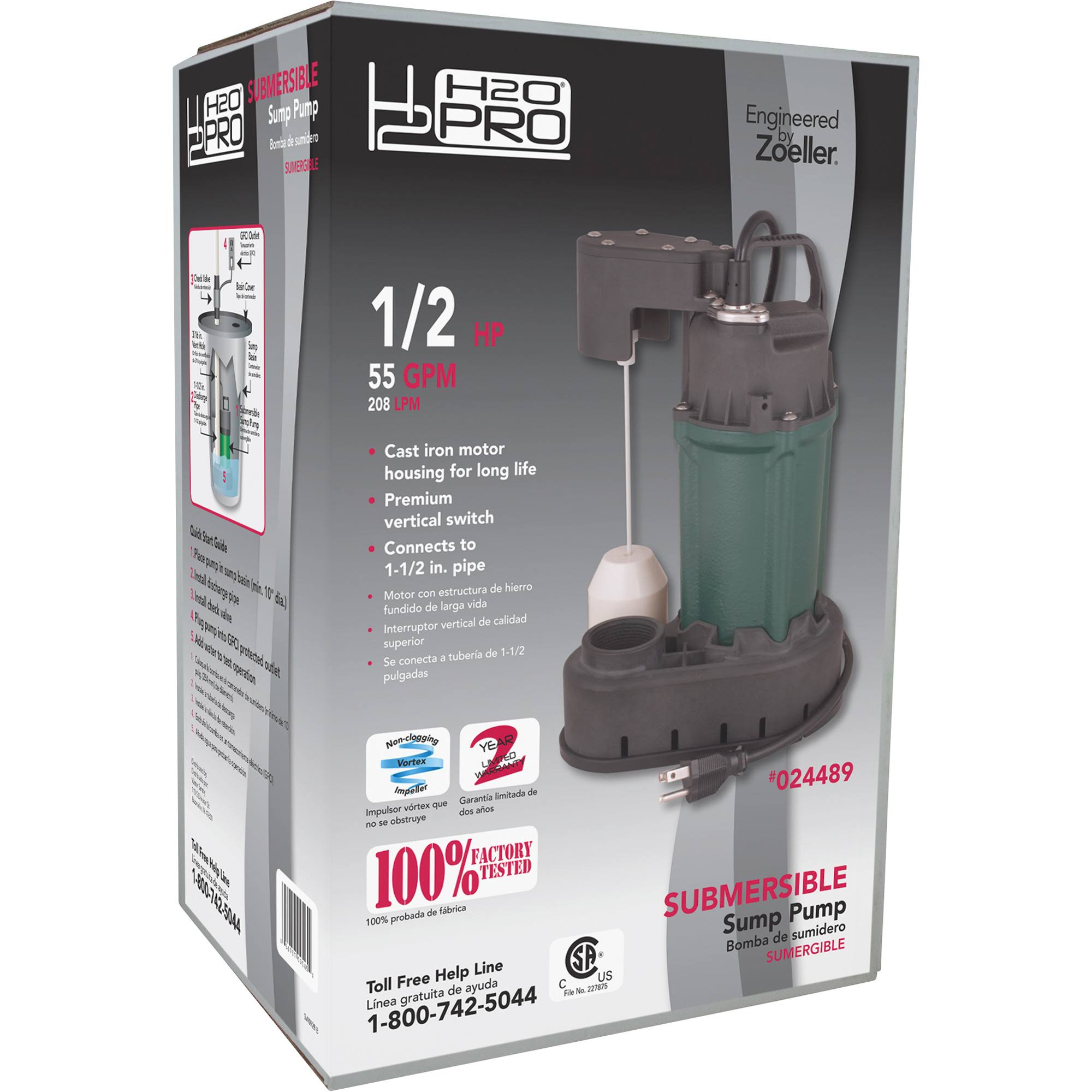 Cast Iron 1/2-HP Submersible Sump Pump C88489