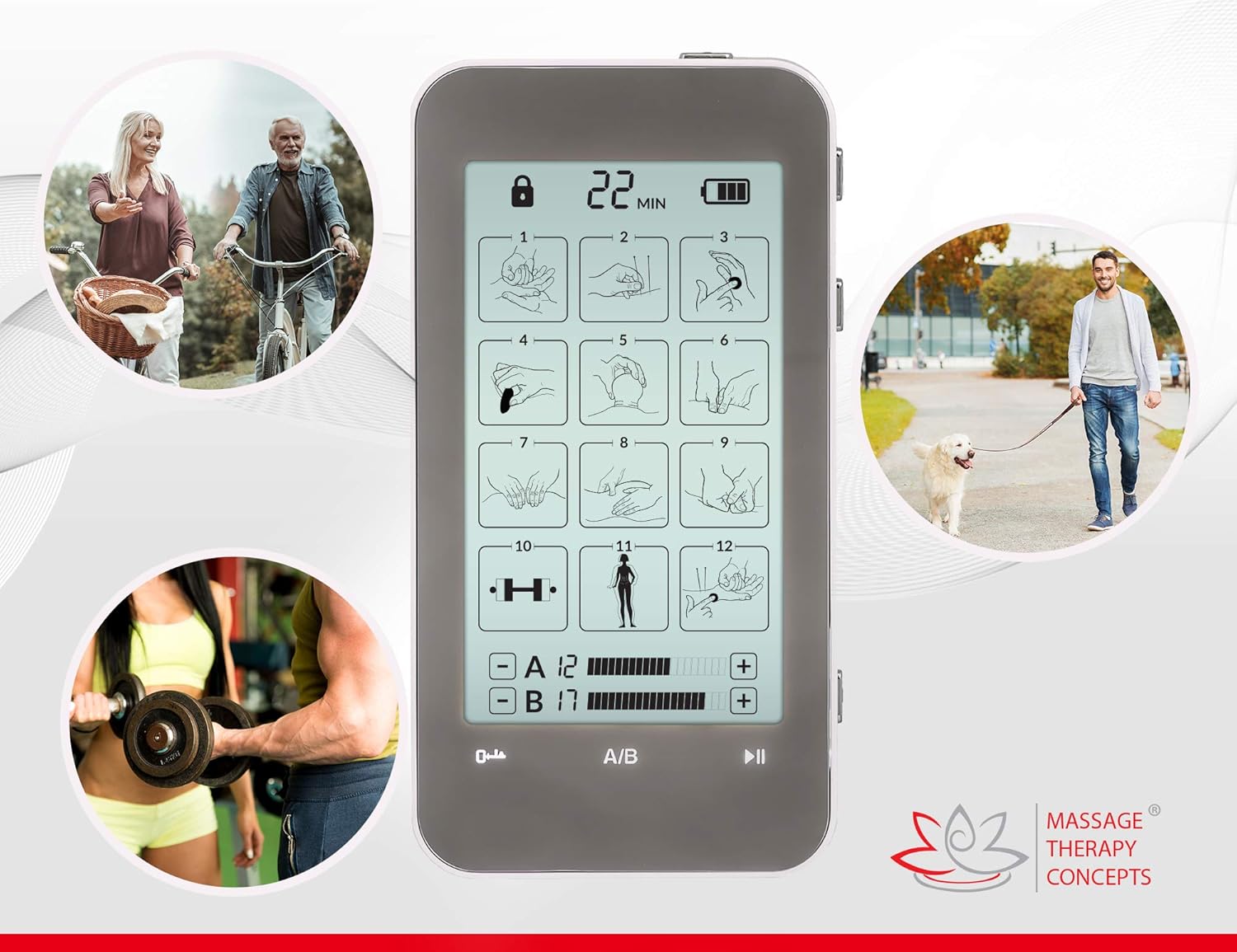 TENS Unit and EMS Combination Muscle Stimulator with 2 Channels, 12 Modes, Belt Clip and Protective Hard Travel Case G8491