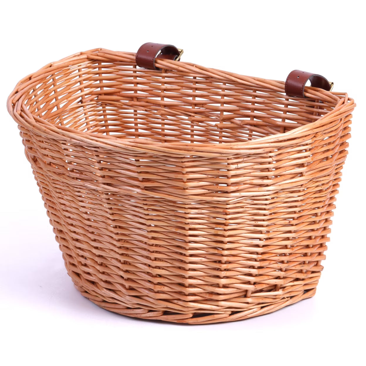 Wicker Front Bike Storage Basket with Faux Leather Straps J315994