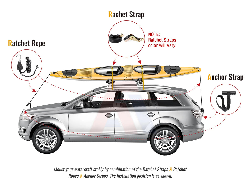 Stainless Steel J-Bar Rack Roof Top Mount with Ratchet Straps, Folding Carrier J461