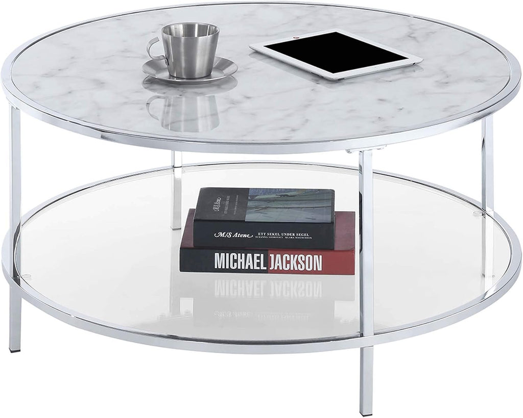 White Faux Marble Round Coffee Table D78306