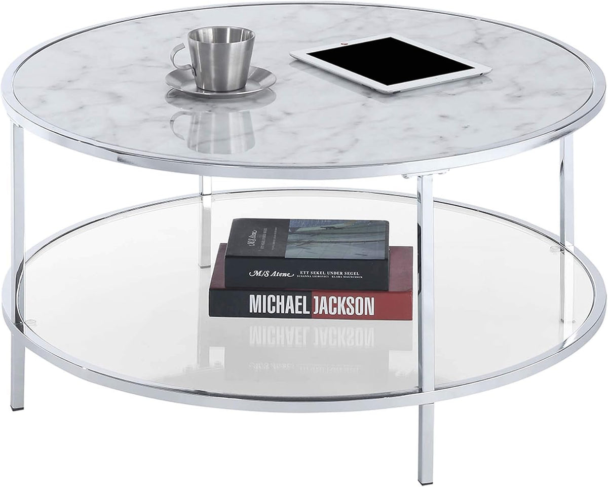 White Faux Marble Round Coffee Table D78306
