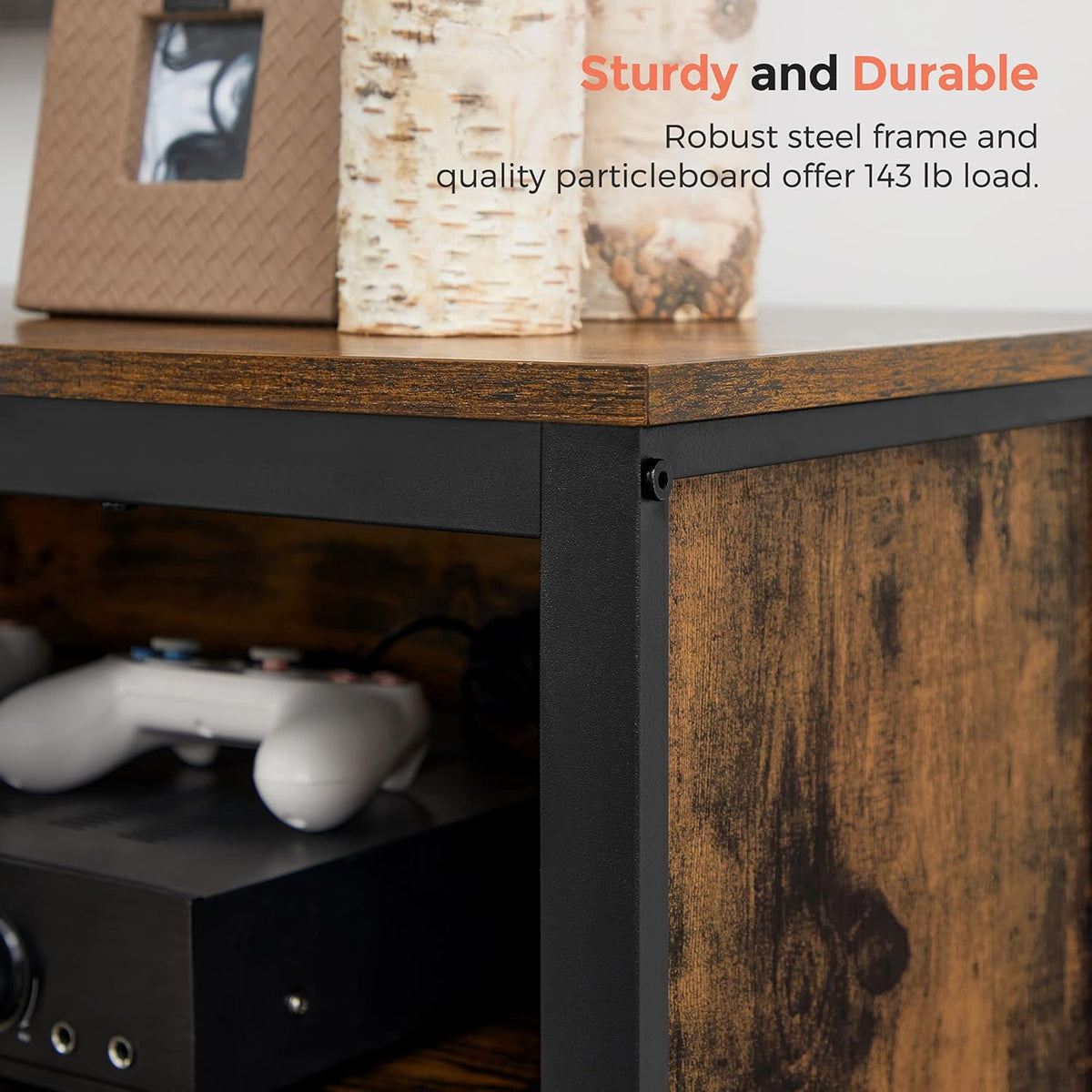 Rustic Brown and Black TV Stand with 4 Cubby and Adjustable Shelves R467