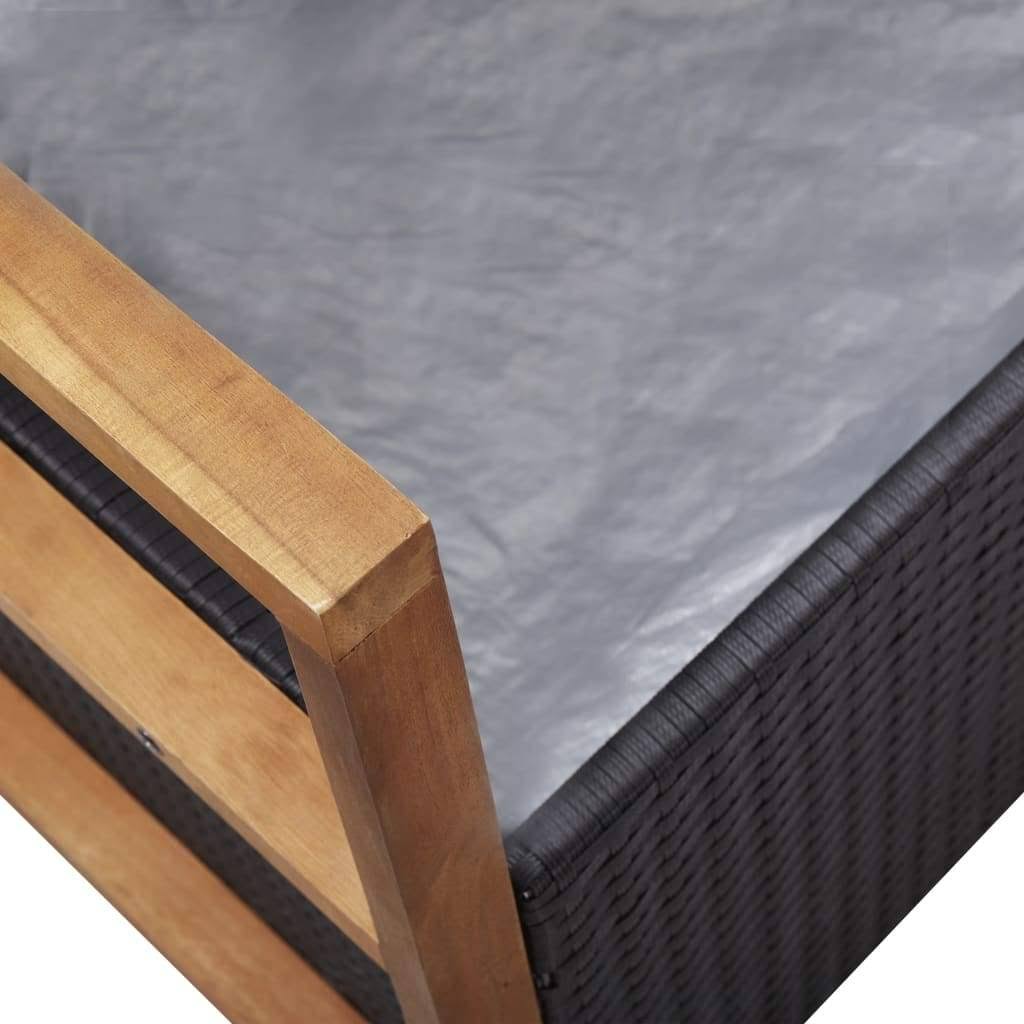 Black Poly Rattan and Solid Acacia Wood Storage Bench Z71412