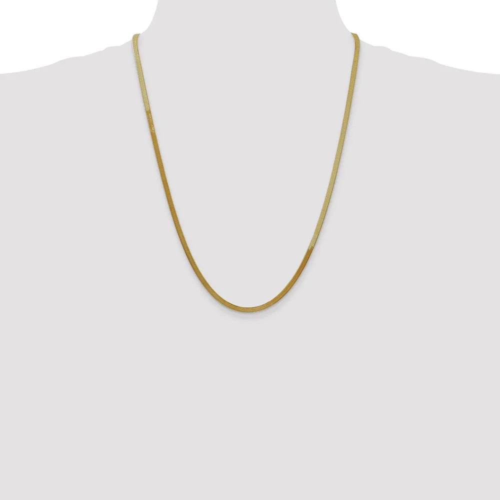 14K Yellow Gold Herringbone Chain Necklace 24 inch 3 mm with Lobster Clasp P79600