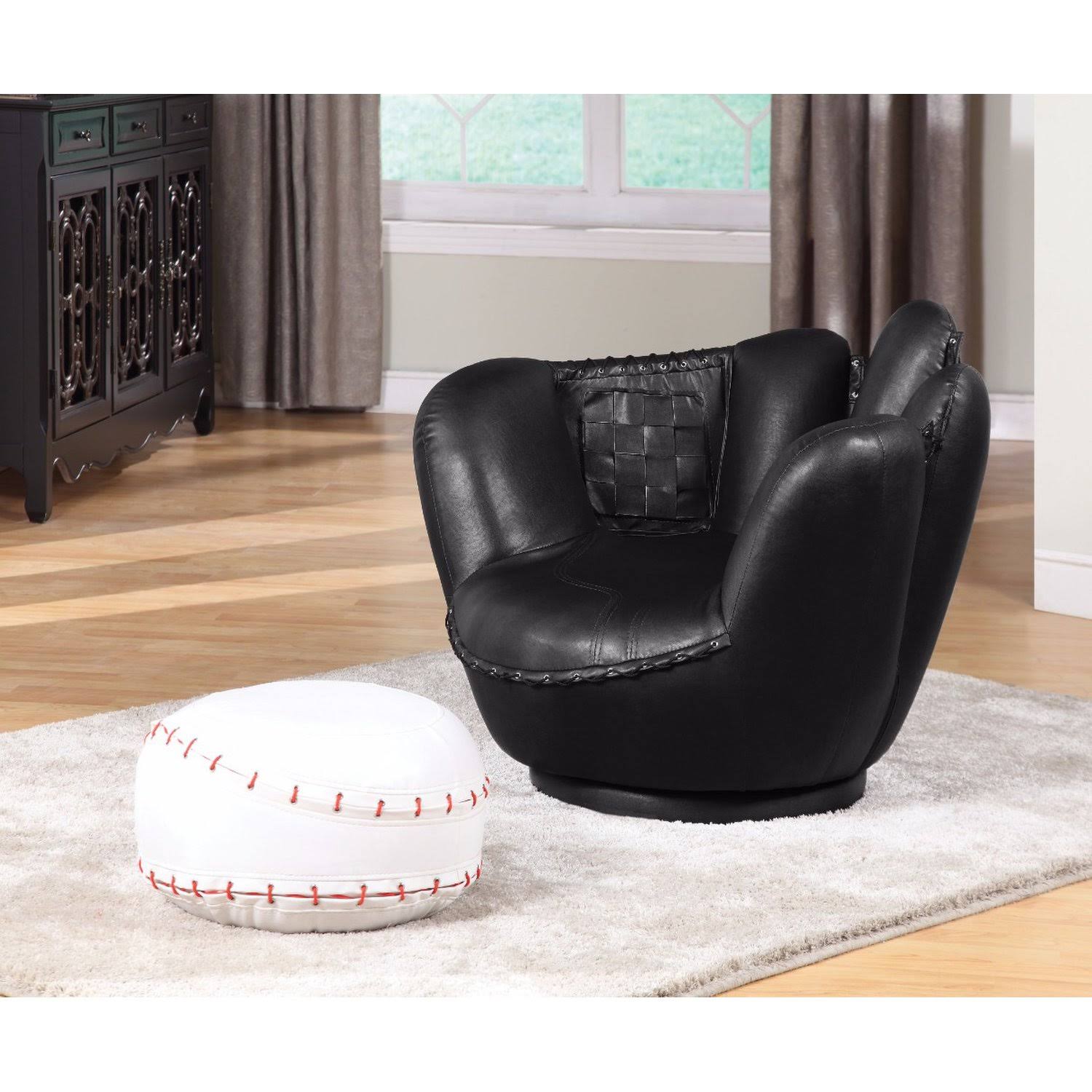 2 Piece Pack Chair & Ottoman, Baseball Black and White C42557
