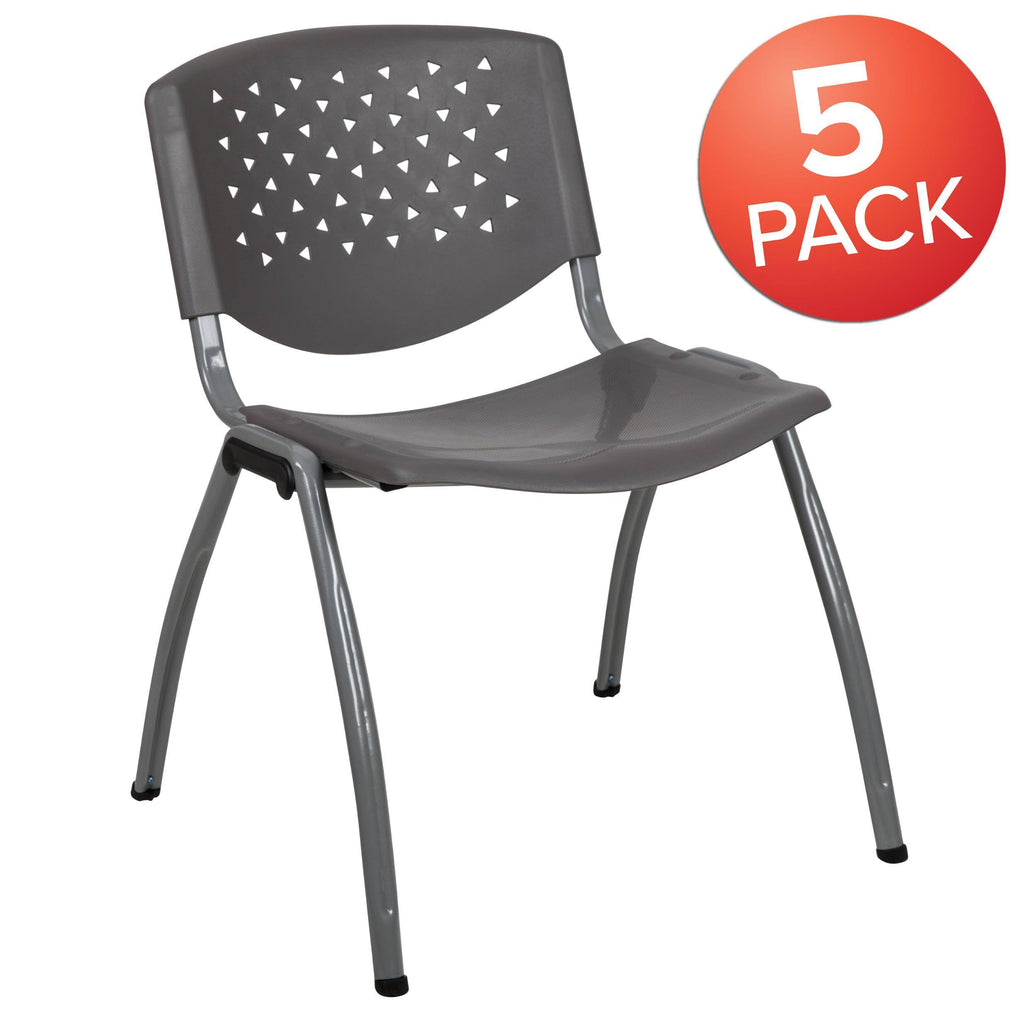 5 Pk. Black Plastic Stack Chair with Titanium Frame O6731