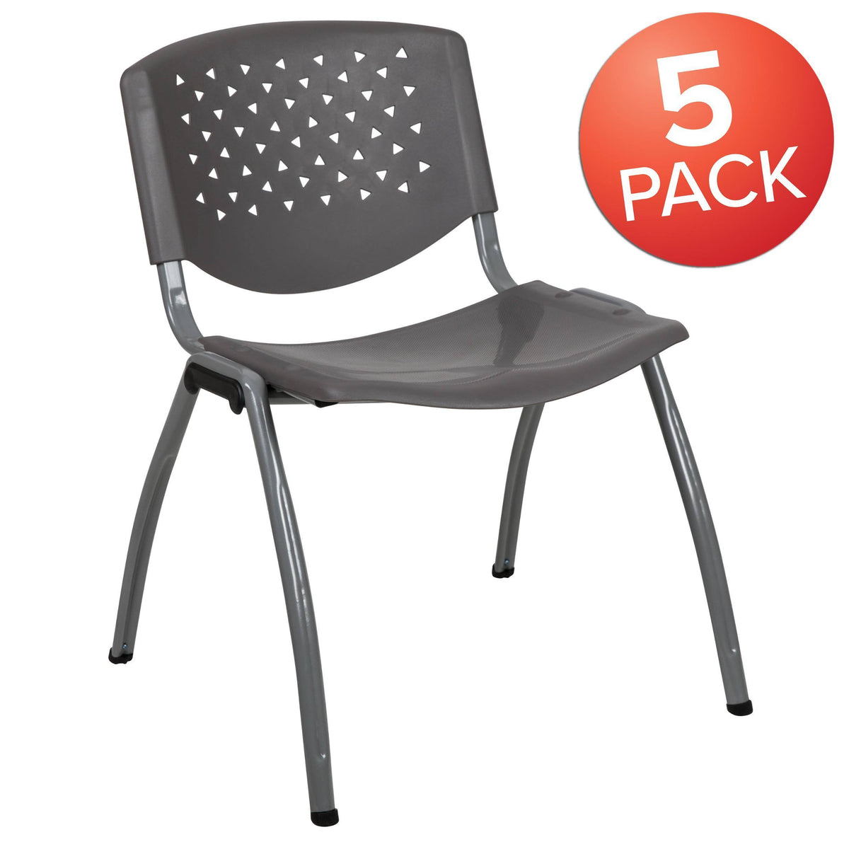 5 Pk. Black Plastic Stack Chair with Titanium Frame O6731