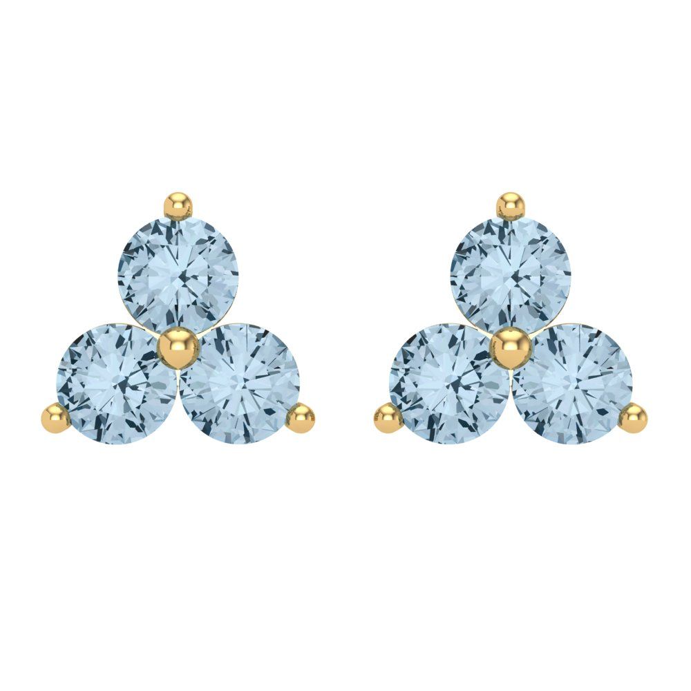Yellow Gold Solitaire Stud Earrings, 3.0 Ct Round Cut Simulated Blue Diamond, 14K, Screw Back B80026