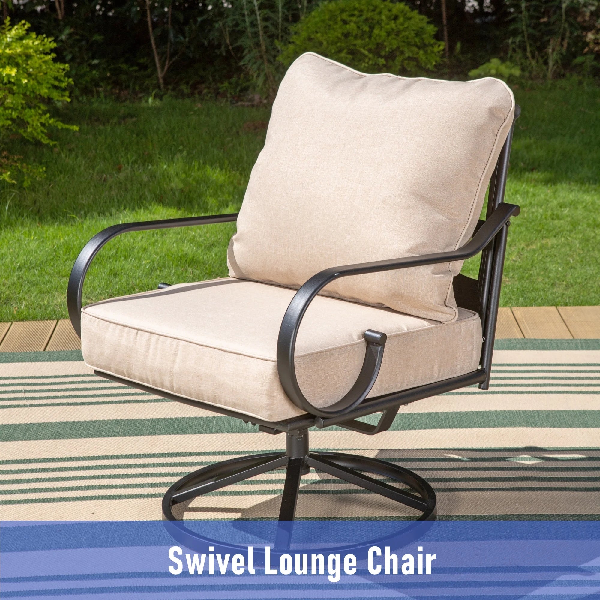 4-Piece Outdoor Conversation Set with 3-Seat Sofa & Two Swivel Chairs, Black & Beige N7636