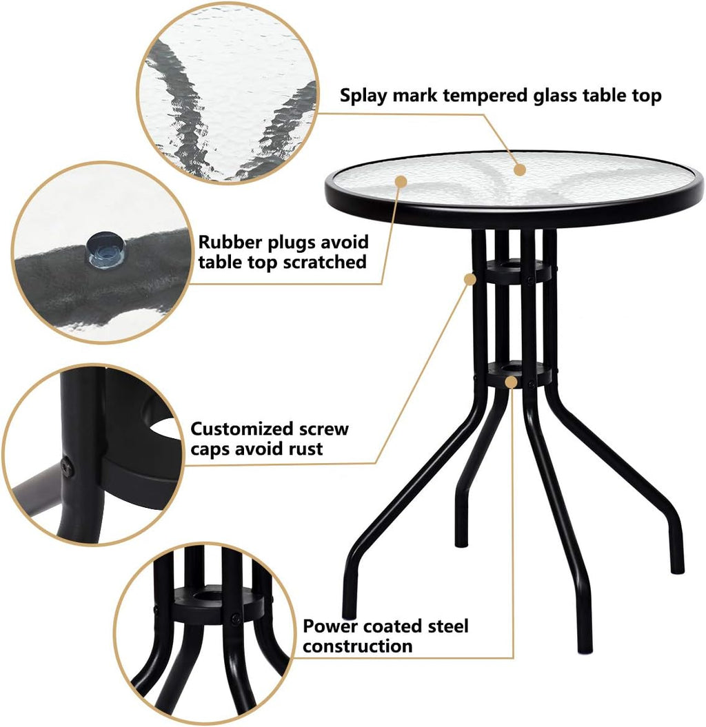 3-Piece Patio Bistro Set with Round Tempered Glass Table and 2 Foldable Chairs N376722