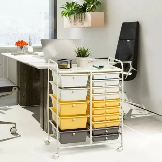 Yellow 15-Drawer Rolling Organizer Cart Y62158