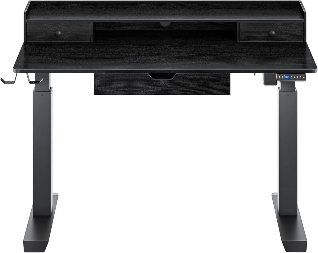 Rustic Brown Electric Standing Desk with Drawers and Monitor Shelf M55765