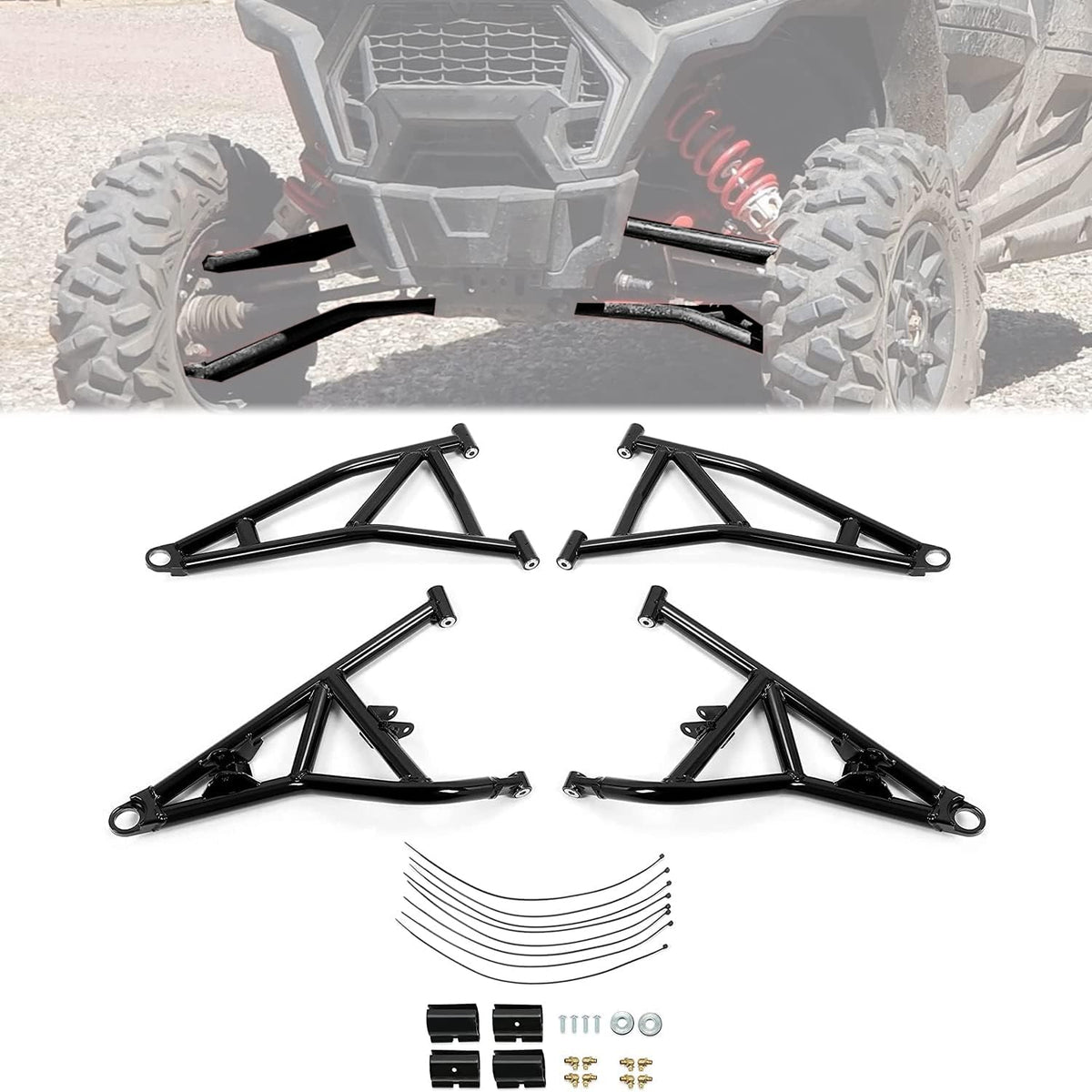 4 A Arms Front Upper & Lower A-Arms Rods High Clearance Black K2749
