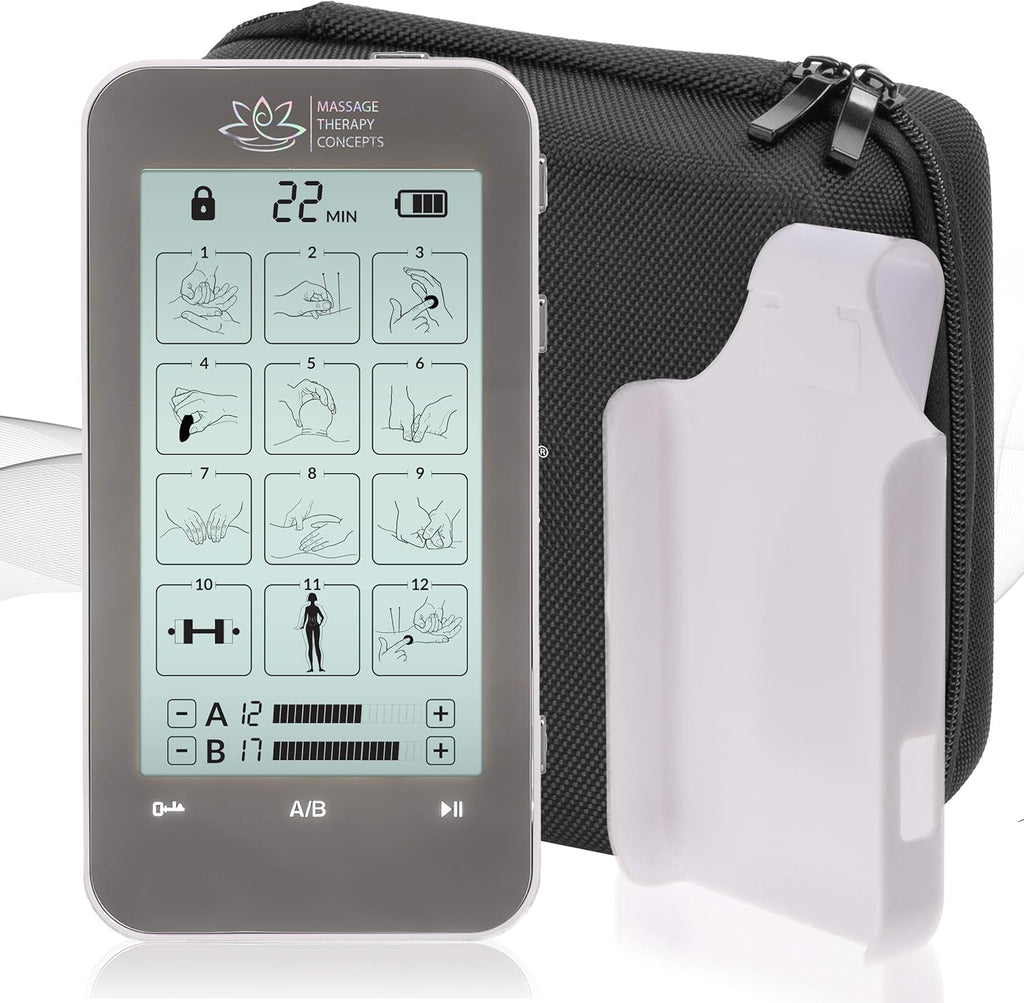 TENS Unit and EMS Combination Muscle Stimulator with 2 Channels, 12 Modes, Belt Clip and Protective Hard Travel Case G8491