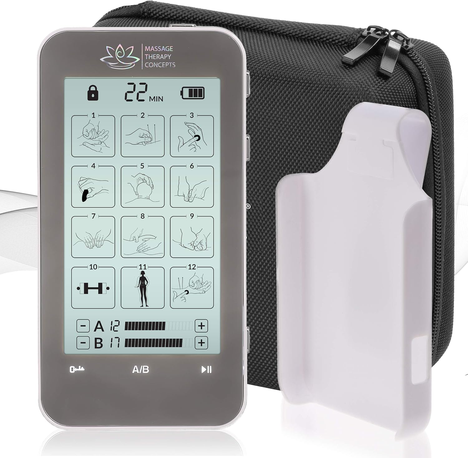 TENS Unit and EMS Combination Muscle Stimulator with 2 Channels, 12 Modes, Belt Clip and Protective Hard Travel Case G8491