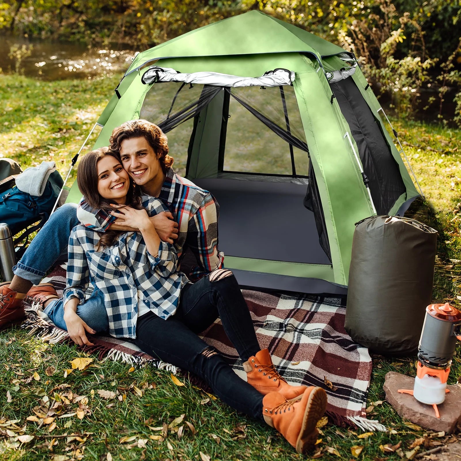 Green Quick Open Camping Tent for 4 Person X73797