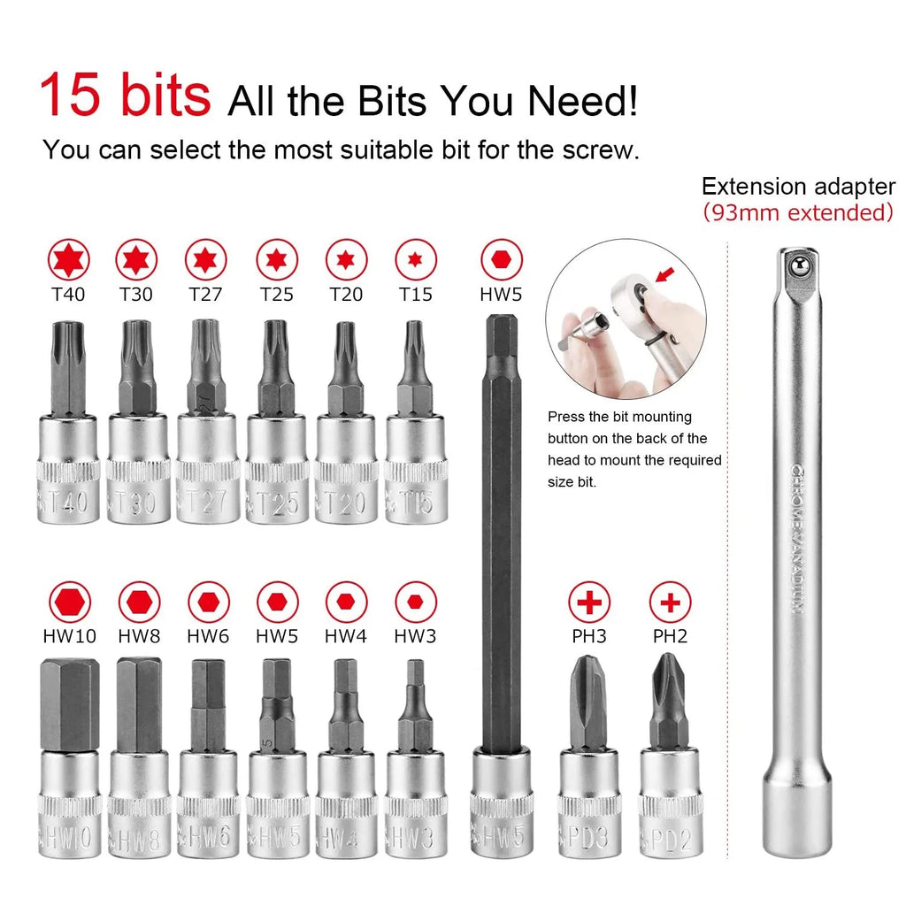 1/4" Drive Click Torque Wrench Set 1-25 Nm Bicycle Tool Kit M57826