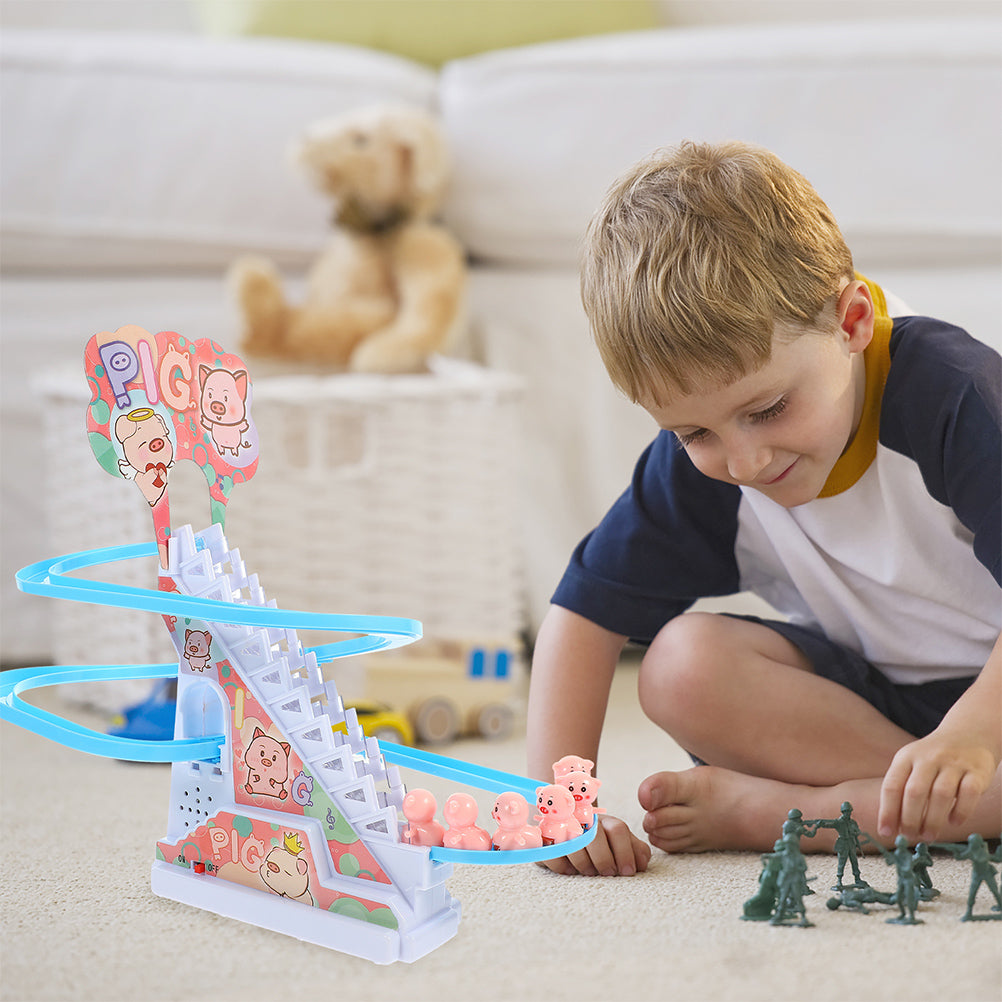 Piggy Sliding Toys Electric Piggy Climbing Stairs Tracks Slide Toy U13283