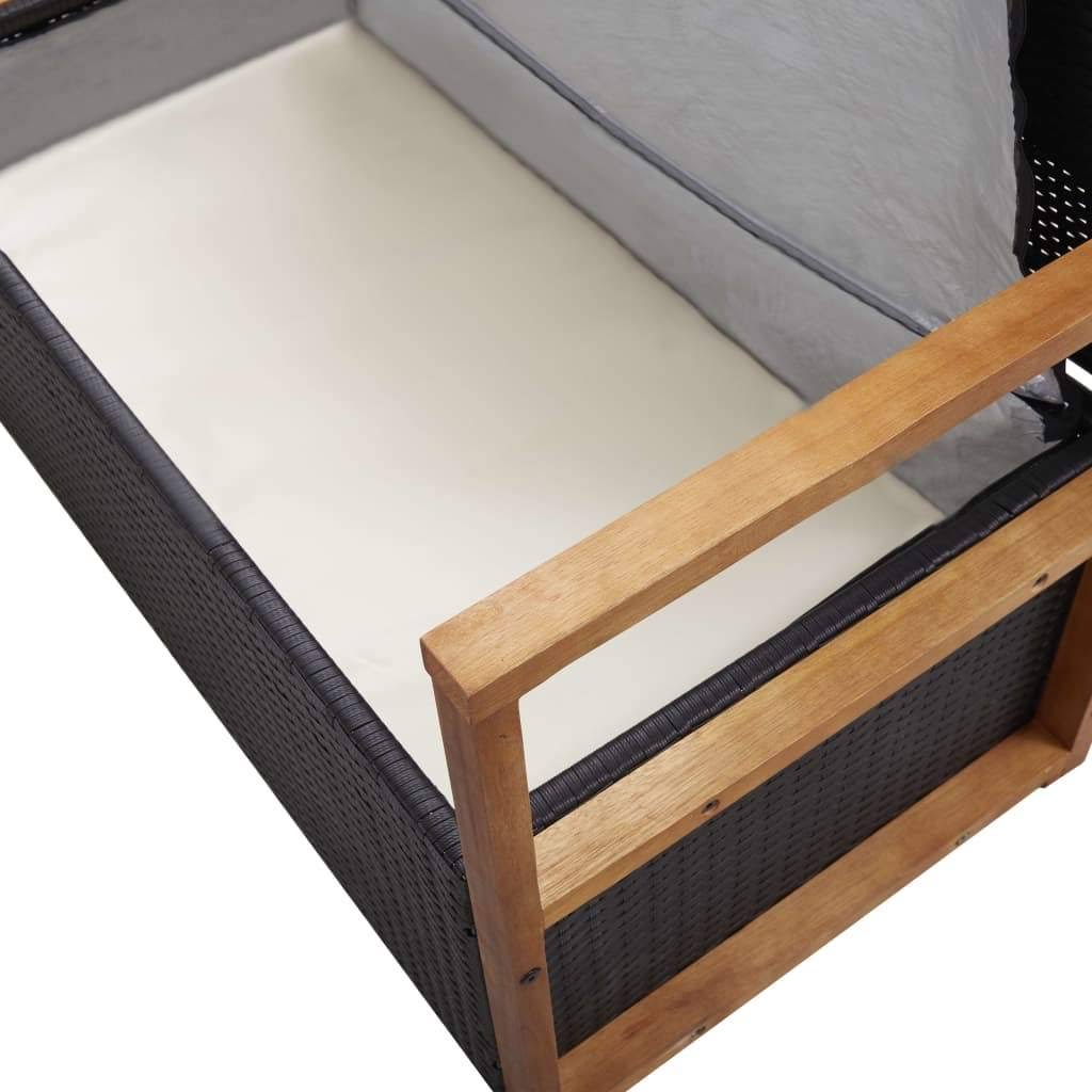 Black Poly Rattan and Solid Acacia Wood Storage Bench Z71412