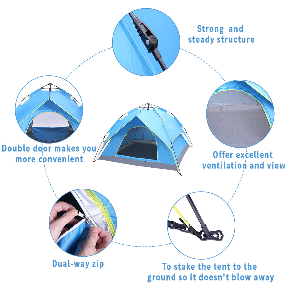 Waterproof Instant Pop Up Double-Deck Tow-Door Camping Tent M787