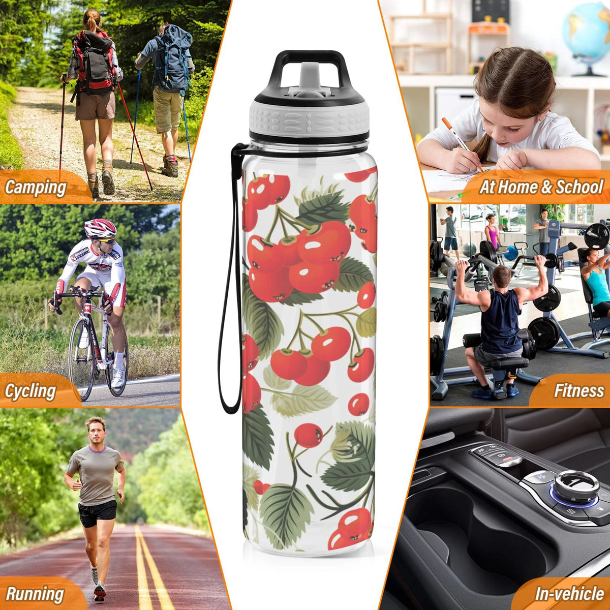 Cherry Fruits with Leaves 32oz Tritan Leakproof Sports Bottle F3598