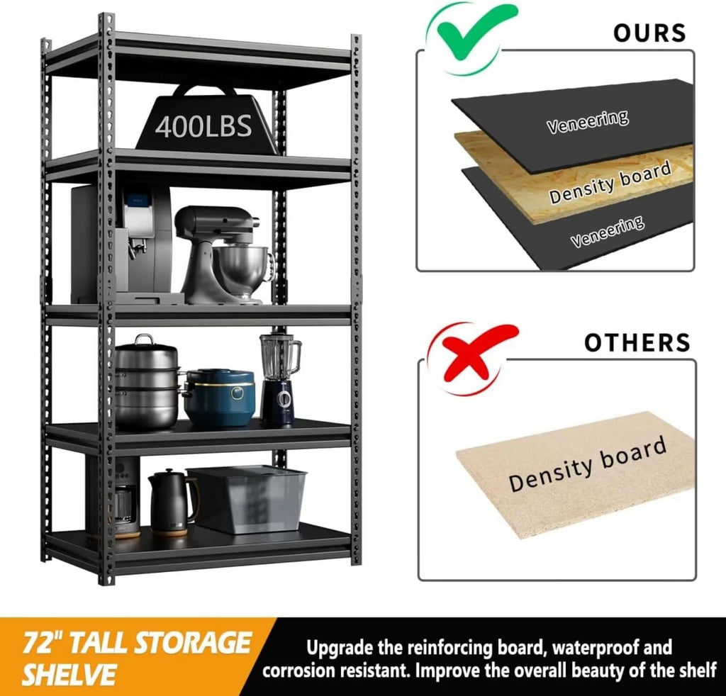 Heavy Duty 5-Tier Metal Garage Storage Shelving Rack, 35.8" W x 16.2" D x 72" H E7352
