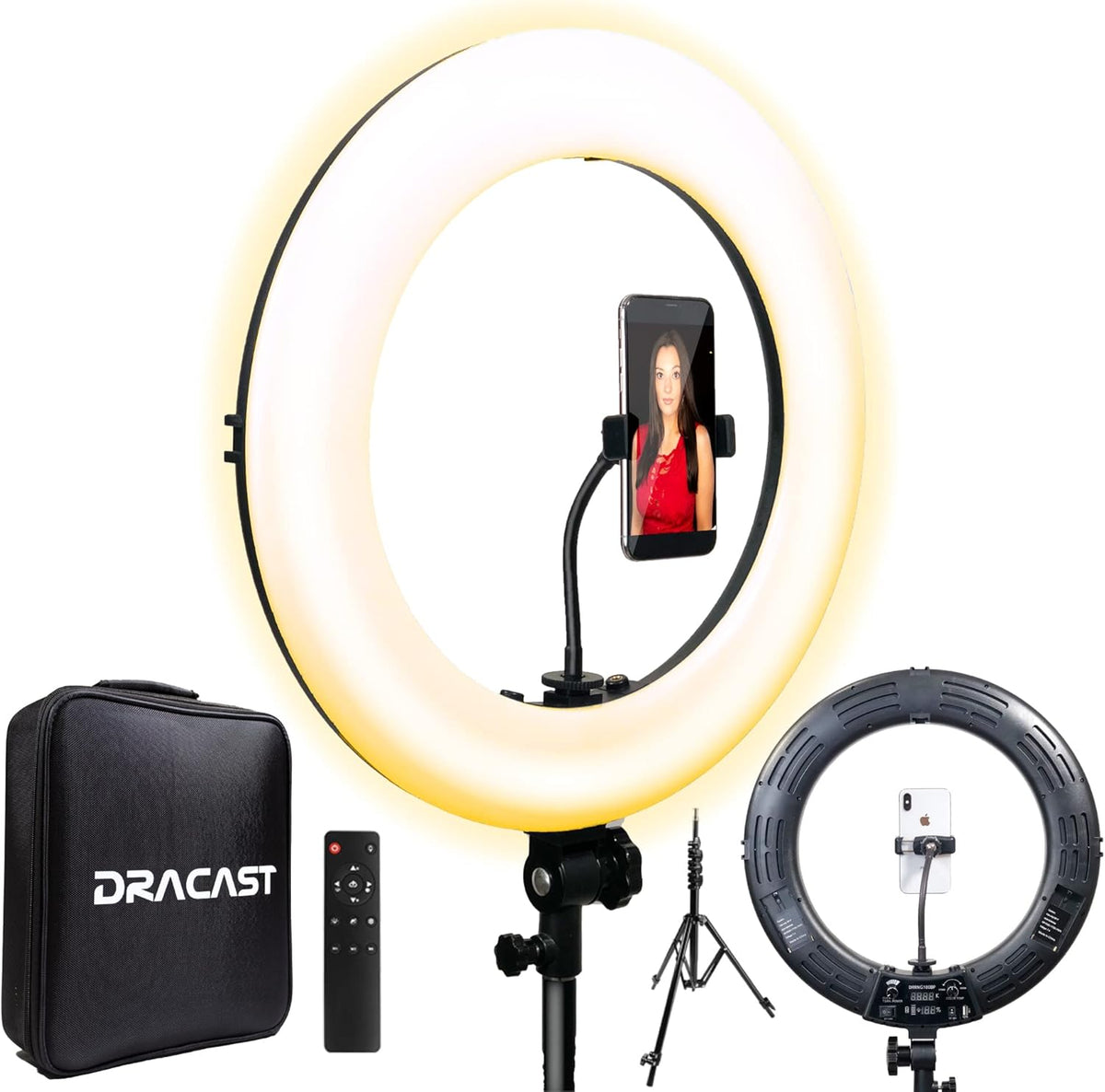 18 Dimmable Bi-Color LED Video Ring Light Kit with Phone Holder and Light Stand N78564