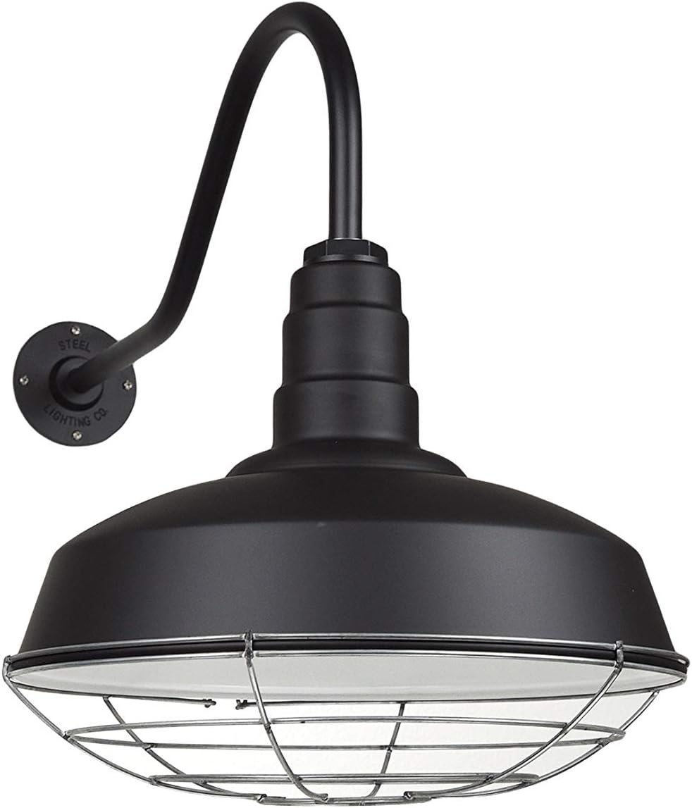 Matte Black Steel Gooseneck Barn Light with Wire Guard A225