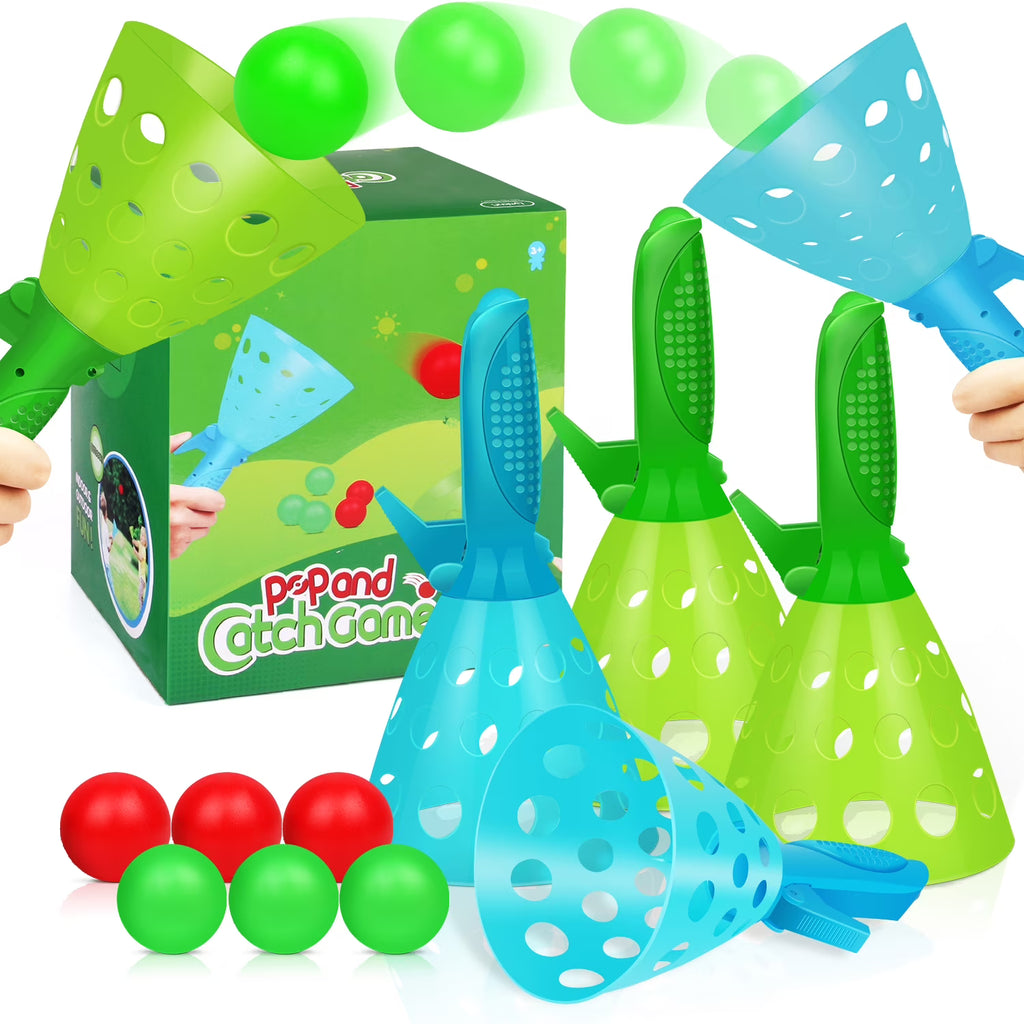 Pop-Pass-Catch Ball Game with 4 Catch Launcher Baskets and 6 Balls R233239